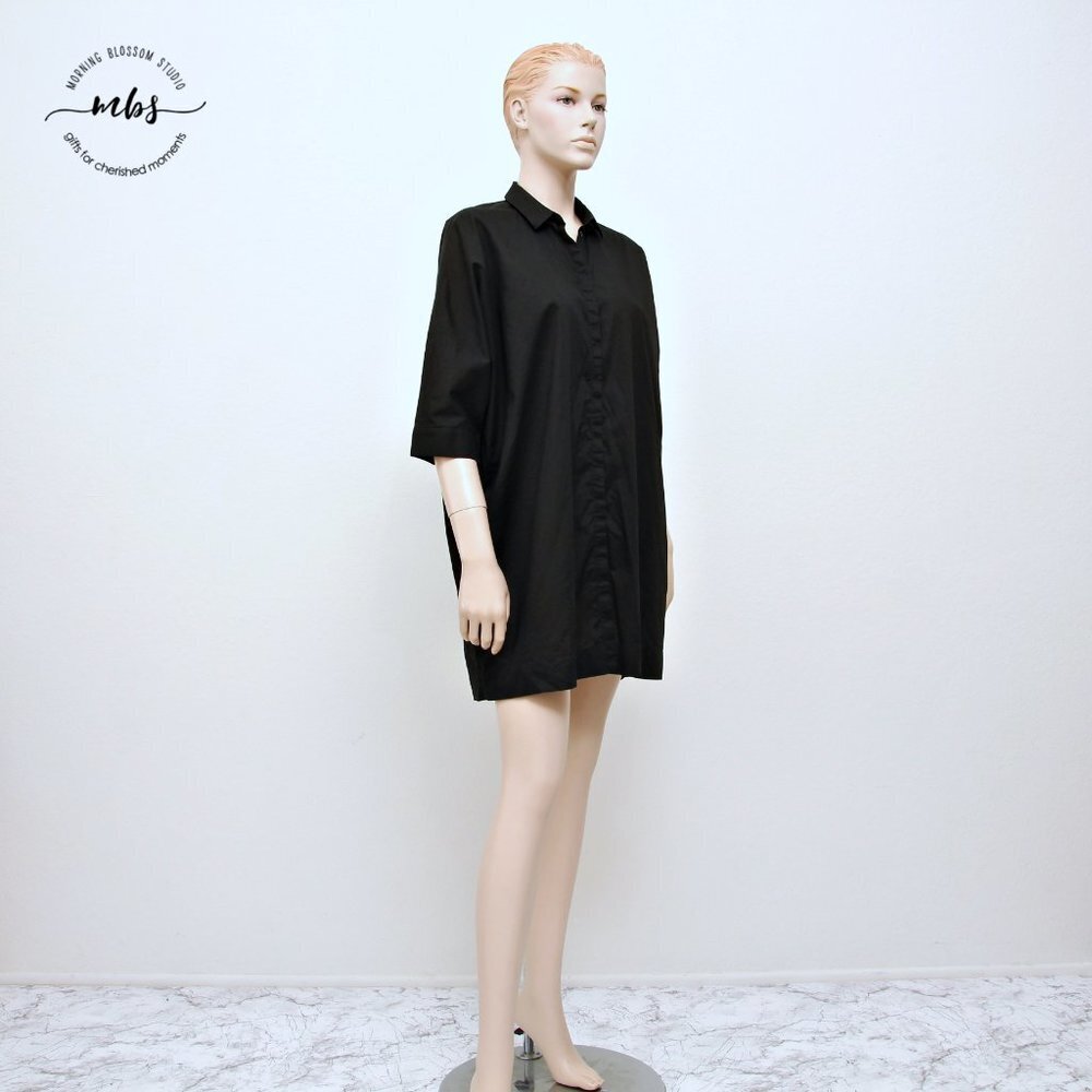 & Other Stories Collared Button Down Cotton Shirt Dress with Hidden Side Pockets